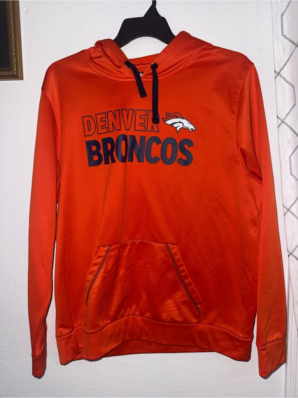 NFL Denver Broncos Orange Pullover Hoodie with Navy Logo